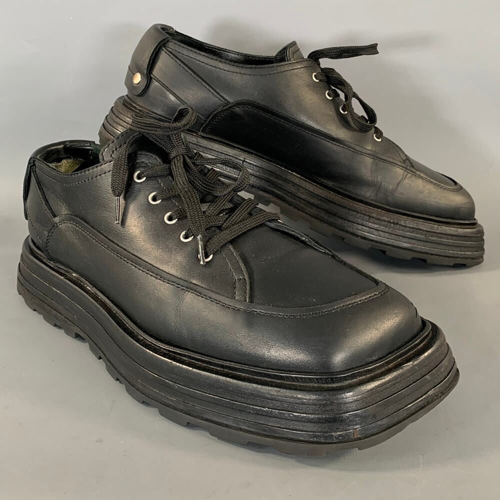 JIL SANDER Size 9 Black Leather Square Toe Lace Up Shoes